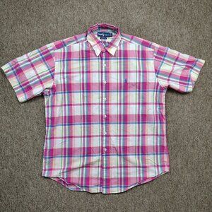 Vintage POLO RALPH LAUREN Blake Button Up Shirt Men L Pastel Plaid Short Sleeve